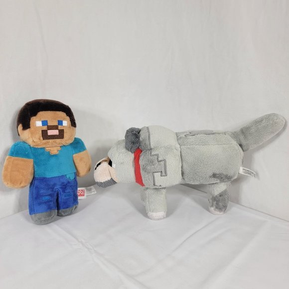 Mojang Mattel Steve and Wolf Minecraft Survival Plush Video Game Plush - Picture 2 of 11